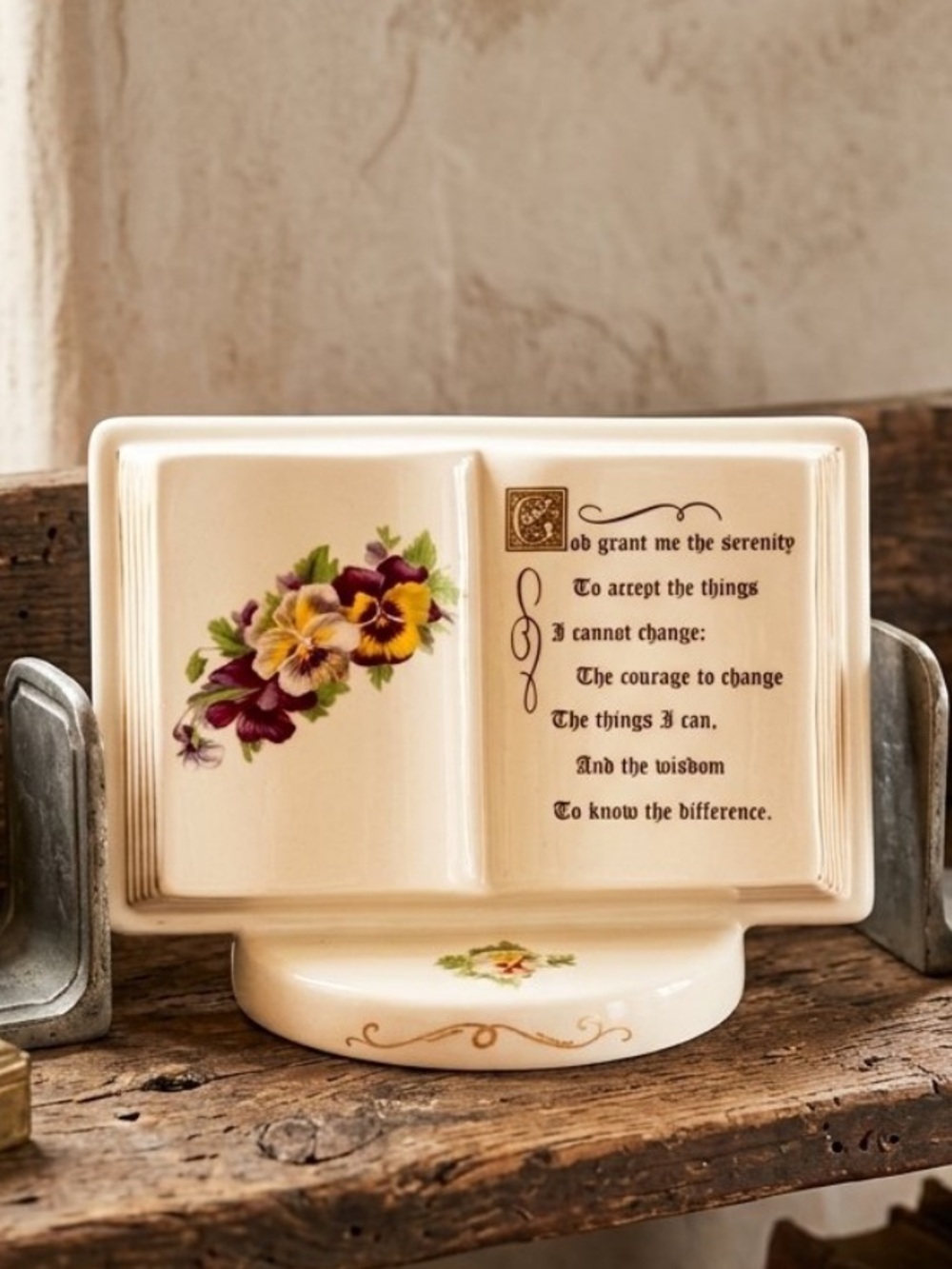 Vintage Serenity Prayer Plaque Shelf Sitter figurine 
Ceramic
1970’s